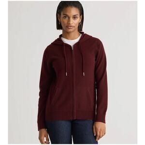 Quince 100% Mongolian Cashmere Sweater Full Zip Hoodie Burgundy Size XS NEW